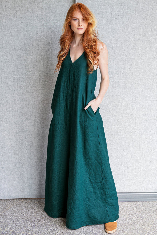 Emerald Green Linen Dress, Linen Maxi Dress, Linen Dress for Women, Summer Maxi Dress, Sleeveless Maxi Dress, Plus Size Dress, Linen Clothing