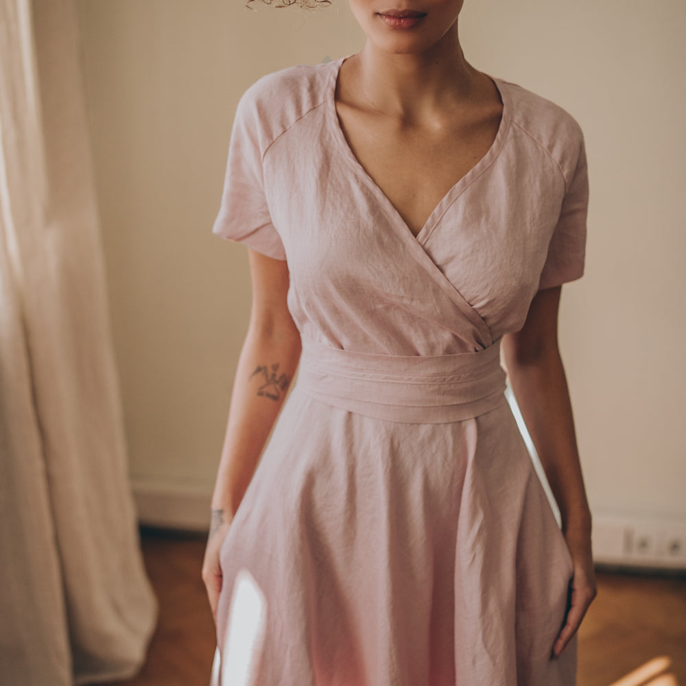 
                      
                        Short Sleeve Linen Wrap Dress
                      
                    