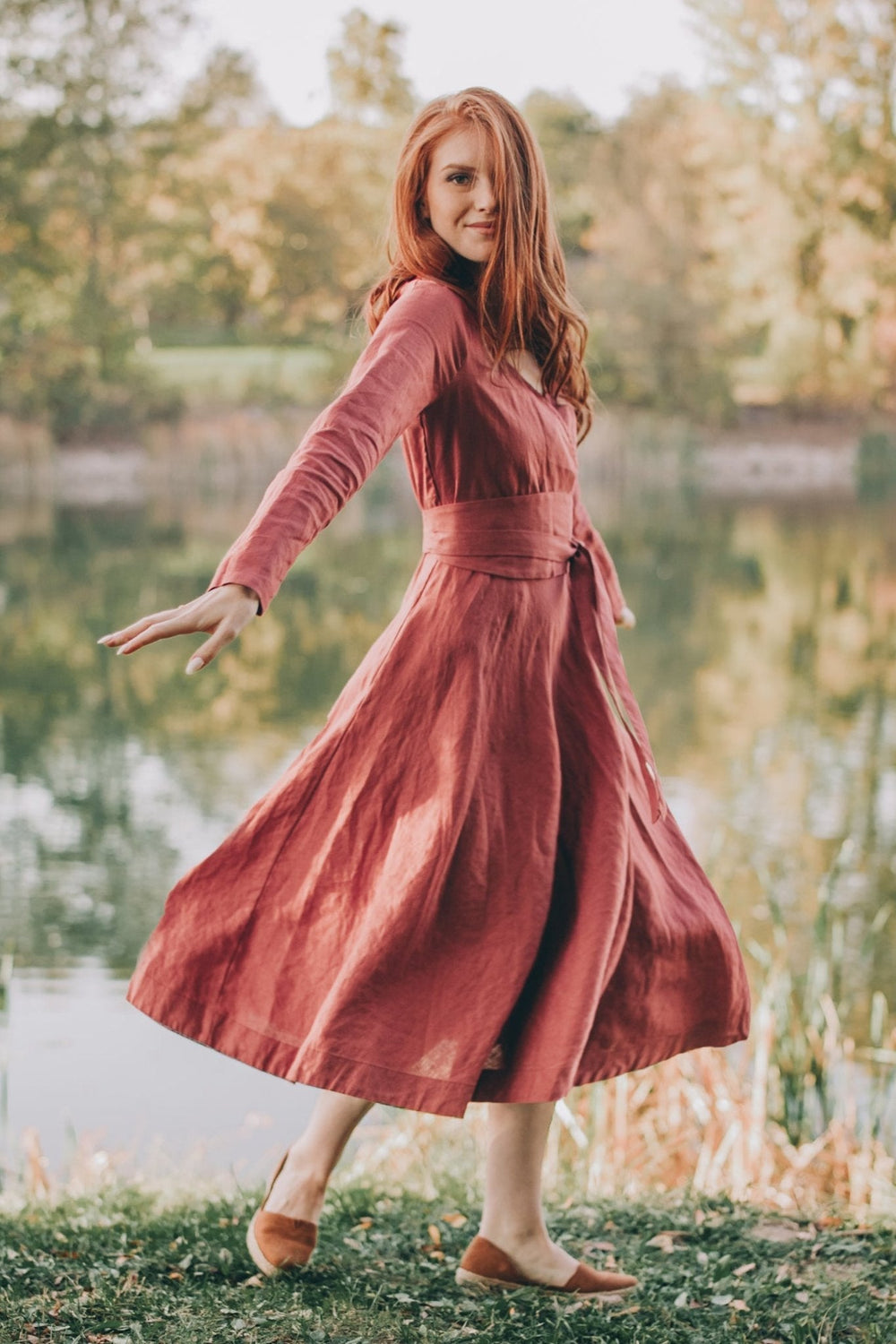 women's red linen dress Red Linen Gown | 1770