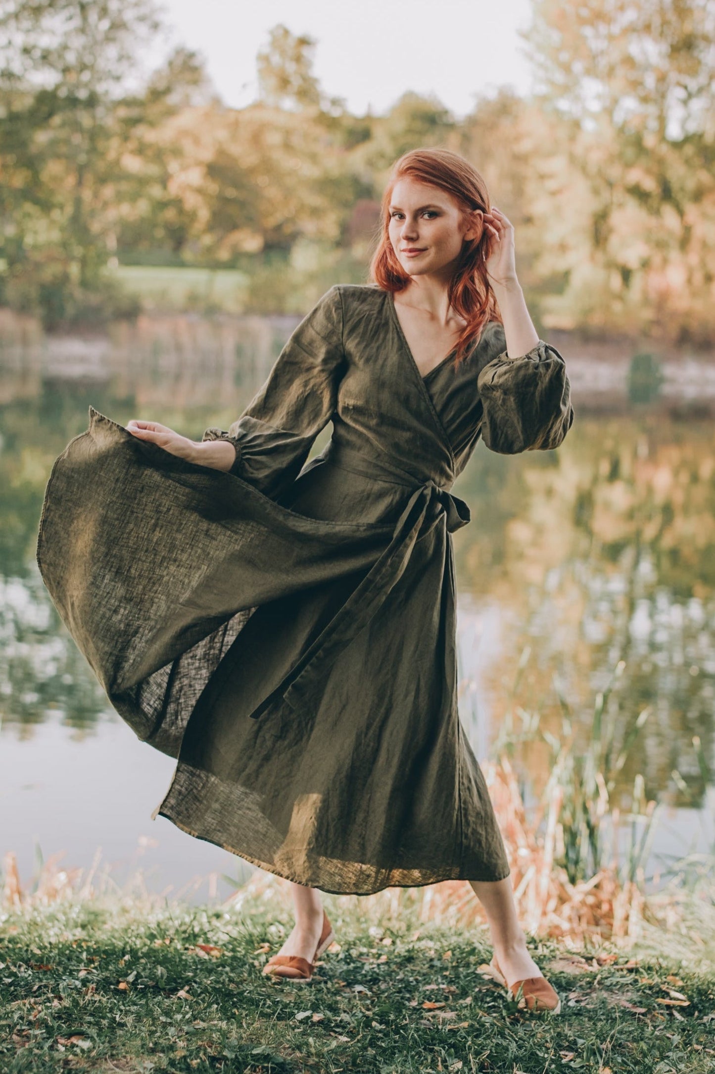 Linen Midi Dress with Pockets, Military Linen Wrap Dress, Puff Sleeve Linen Dress, Linen Bridesmaid Dress, Summer Linen Dress for Women, 2XL / Rusty Linen Midi Dress with Pockets, Military Linen Wrap Dress, Puff Sleeve Linen Dress, Linen Bridesmaid Dress, Summer Linen Dress for Women, 2XL / Rusty