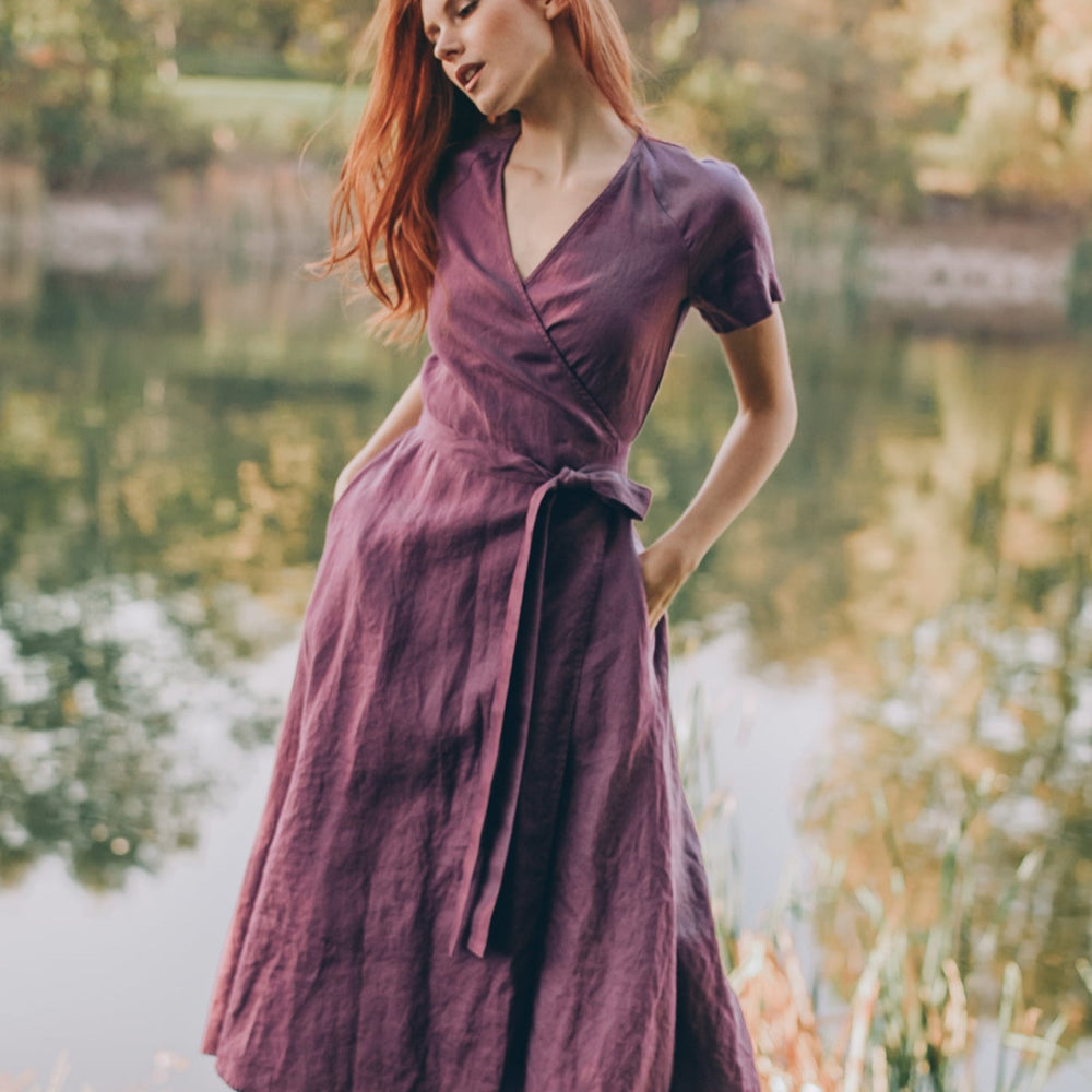 Linen Wrap Dress for Women, Purple Midi Dress, Linen Summer Dress, Amethyst Linen Dress, Chic Comfort Dress, Bohemian Linen Clothing Women, 2XL / Linen Wrap Dress for Women, Purple Midi Dress, Linen Summer Dress, Amethyst Linen Dress, Chic Comfort Dress, Bohemian Linen Clothing Women, 2XL /