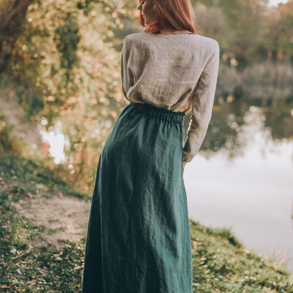 Heavyweight Linen Maxi Skirt with Pockets