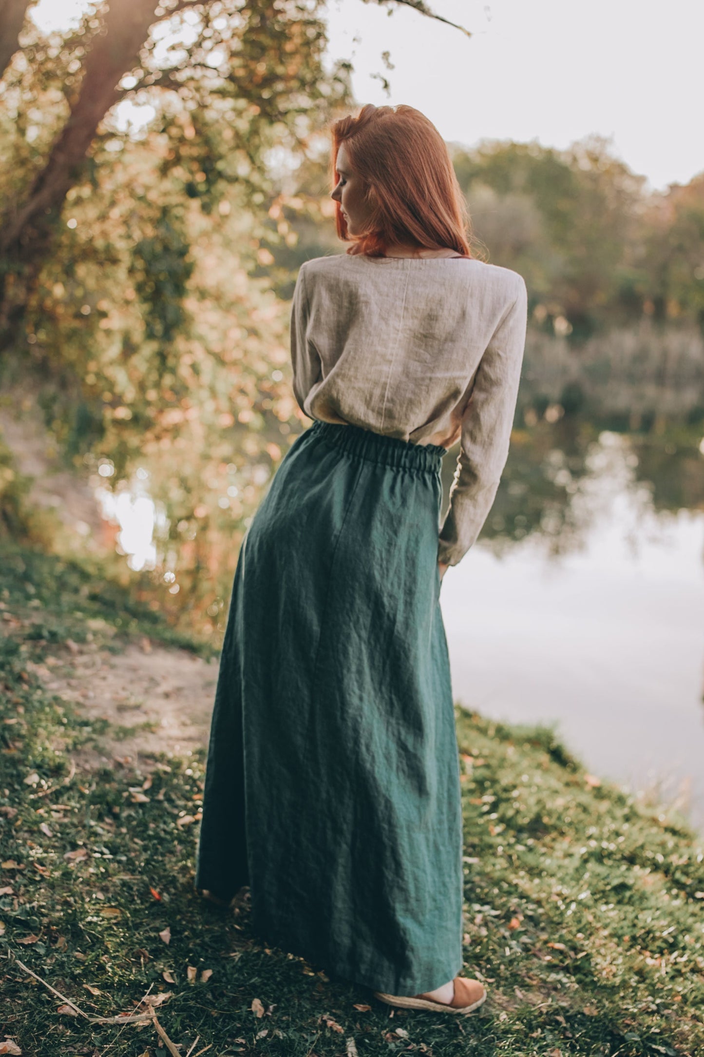 Heavyweight Linen Maxi Skirt with Pockets