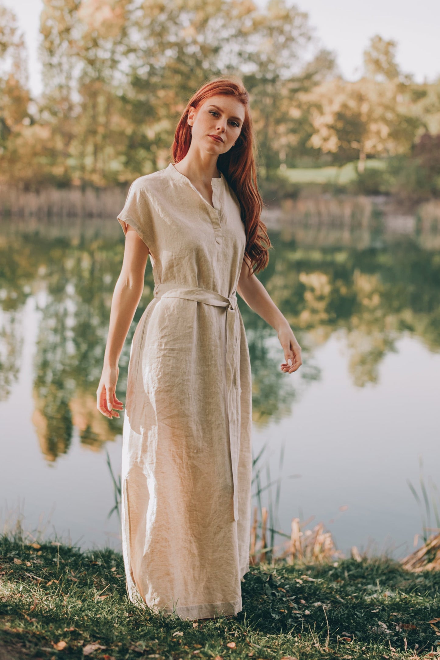 Relaxed Linen Maxi Dress with Tie Waist, Long Linen Shirt Dress, Linen Maxi Dress with Tie Belt, Summer Womens Linen ClothingClothing, XL / Military Relaxed Linen Maxi Dress with Tie Waist, Long Linen Shirt Dress, Linen Maxi Dress with Tie Belt, Summer Womens Linen ClothingClothing, XL / Military