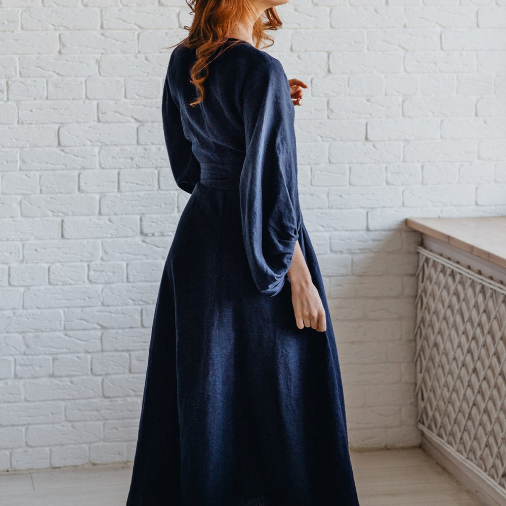 
                      
                        Linen Wrap Dress with Puff Sleeve
                      
                    