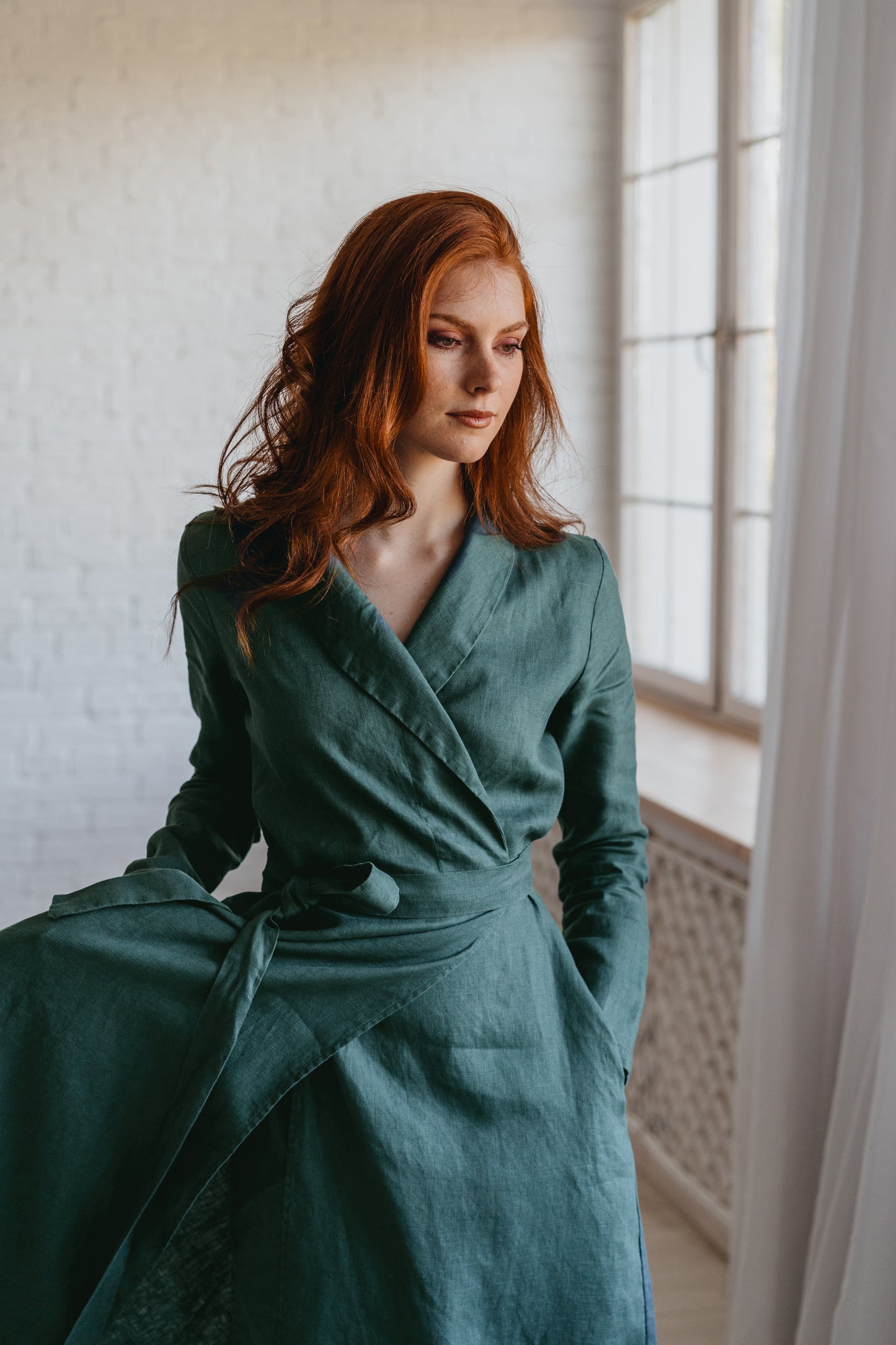 Heavyweight Linen Wrap Dress in Midi Length - Petrol Blue Linen Wrap Dress - Fall Linen Dress Heavyweight Linen Wrap Dress in Midi Length - Petrol Blue Linen Wrap Dress - Fall Linen Dress