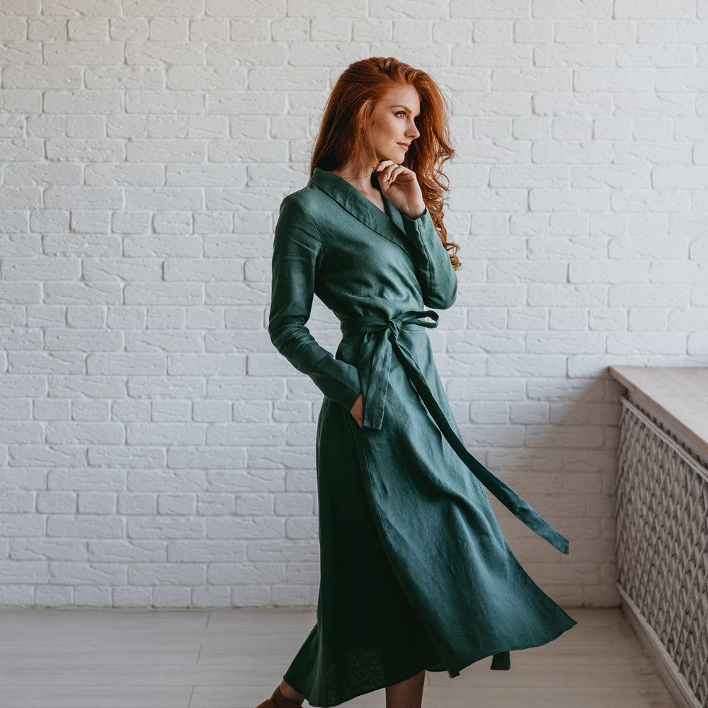 
                      
                        Heavyweight Linen Wrap Dress in Midi Length
                      
                    