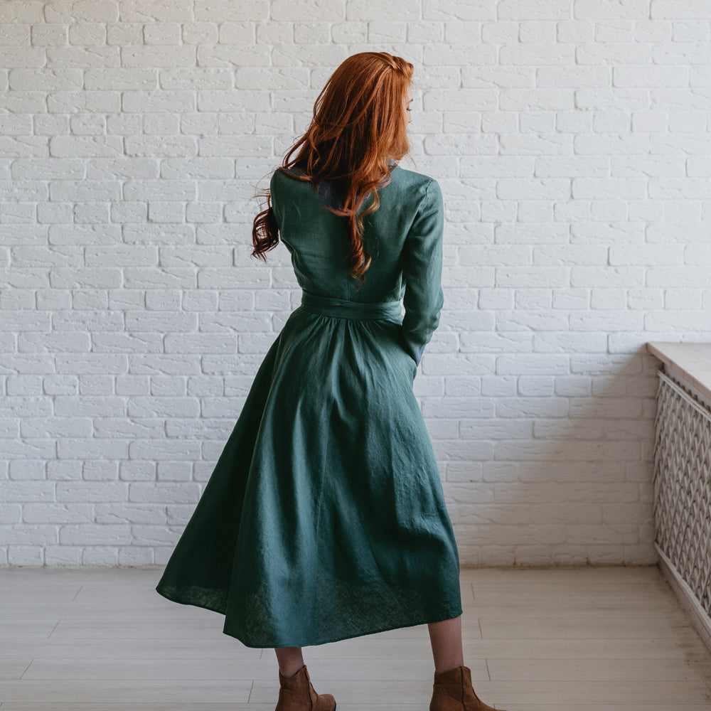 
                      
                        Heavyweight Linen Wrap Dress in Midi Length
                      
                    
