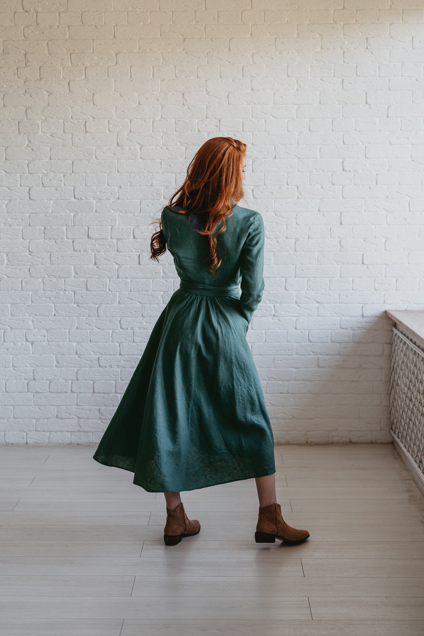 linen wrap dresses Natural Dress - Midi, Cocktail, Summer, Wedding guest - Almond Brown 100% Linen Dry clean or hand wash (30) Do not tumble dry or bleach Flowy linen wrap dress Thalia