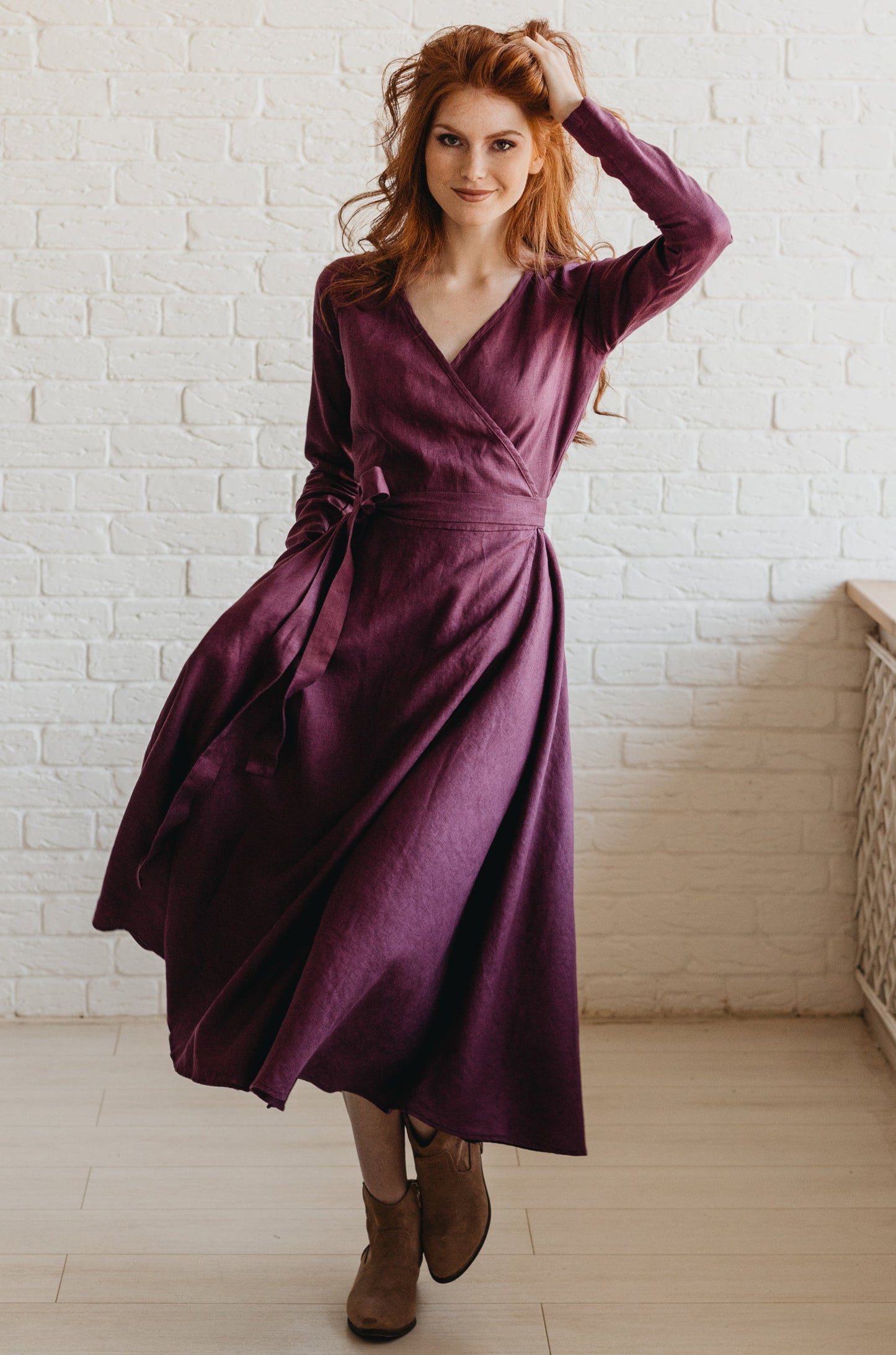 Linen A-Line Linen Midi Dress-visibleartshop