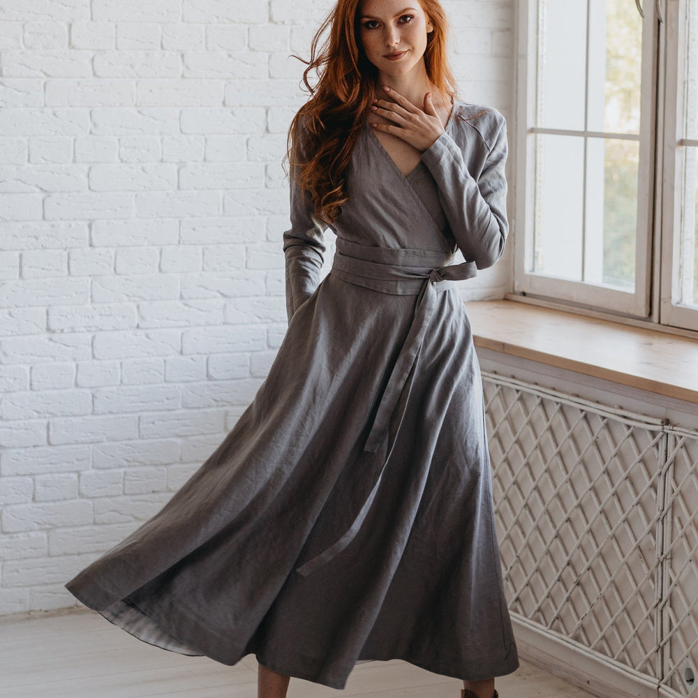 Heavyweight Linen Midi Dress - Gray Linen Dress - Linen Dress with Pockets - Boho Linen Dress with Belt - Heavyweight Linen Clothing For Women, XL / Heavyweight Linen Midi Dress - Gray Linen Dress - Linen Dress with Pockets - Boho Linen Dress with Belt - Heavyweight Linen Clothing For Women, XL /