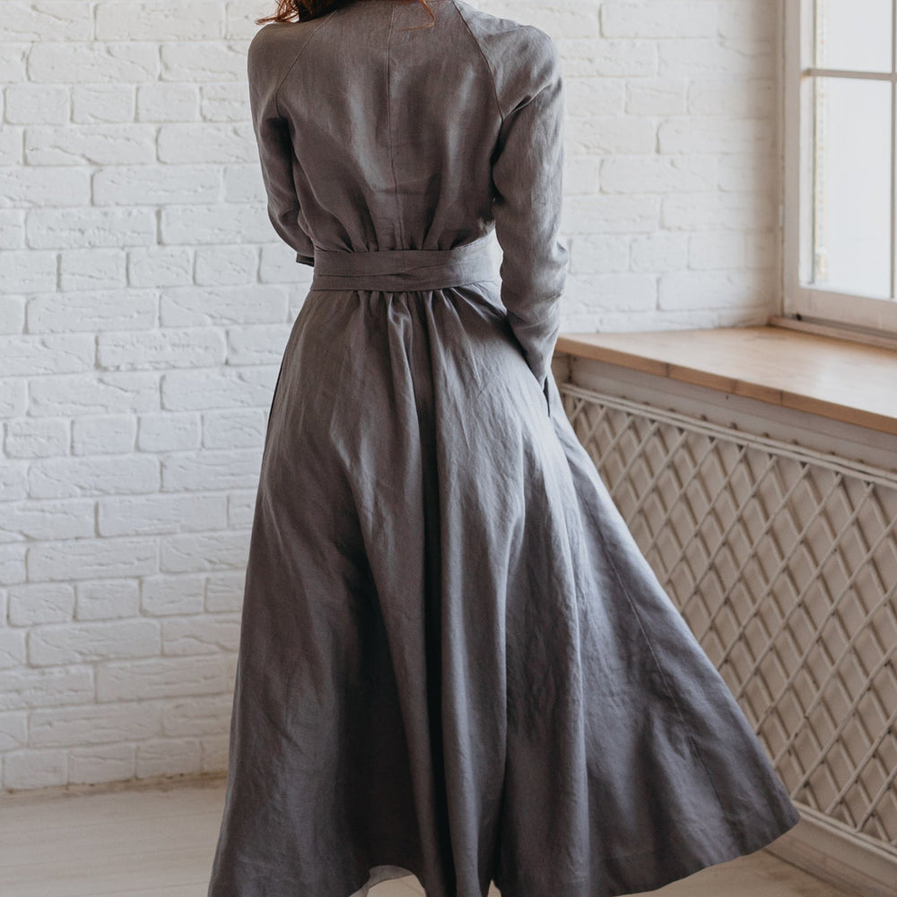 Heavyweight Linen Midi Dress - Gray Linen Dress - Linen Dress with Pockets - Boho Linen Dress with Belt - Heavyweight Linen Clothing for Women, 2XL / Heavyweight Linen Midi Dress - Gray Linen Dress - Linen Dress with Pockets - Boho Linen Dress with Belt - Heavyweight Linen Clothing for Women, 2XL /