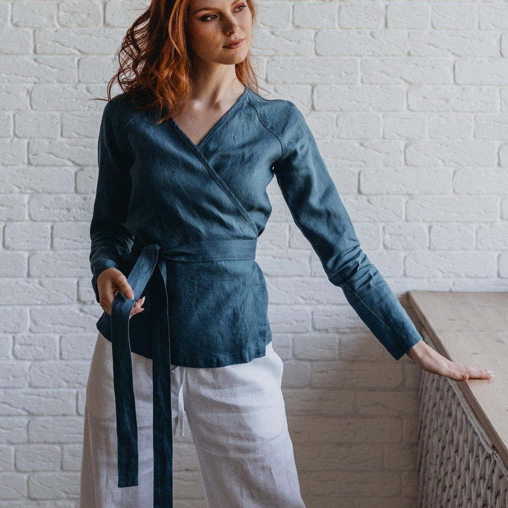 Elongated Minimalist Linen Wrap Top-VisibleArtTeam