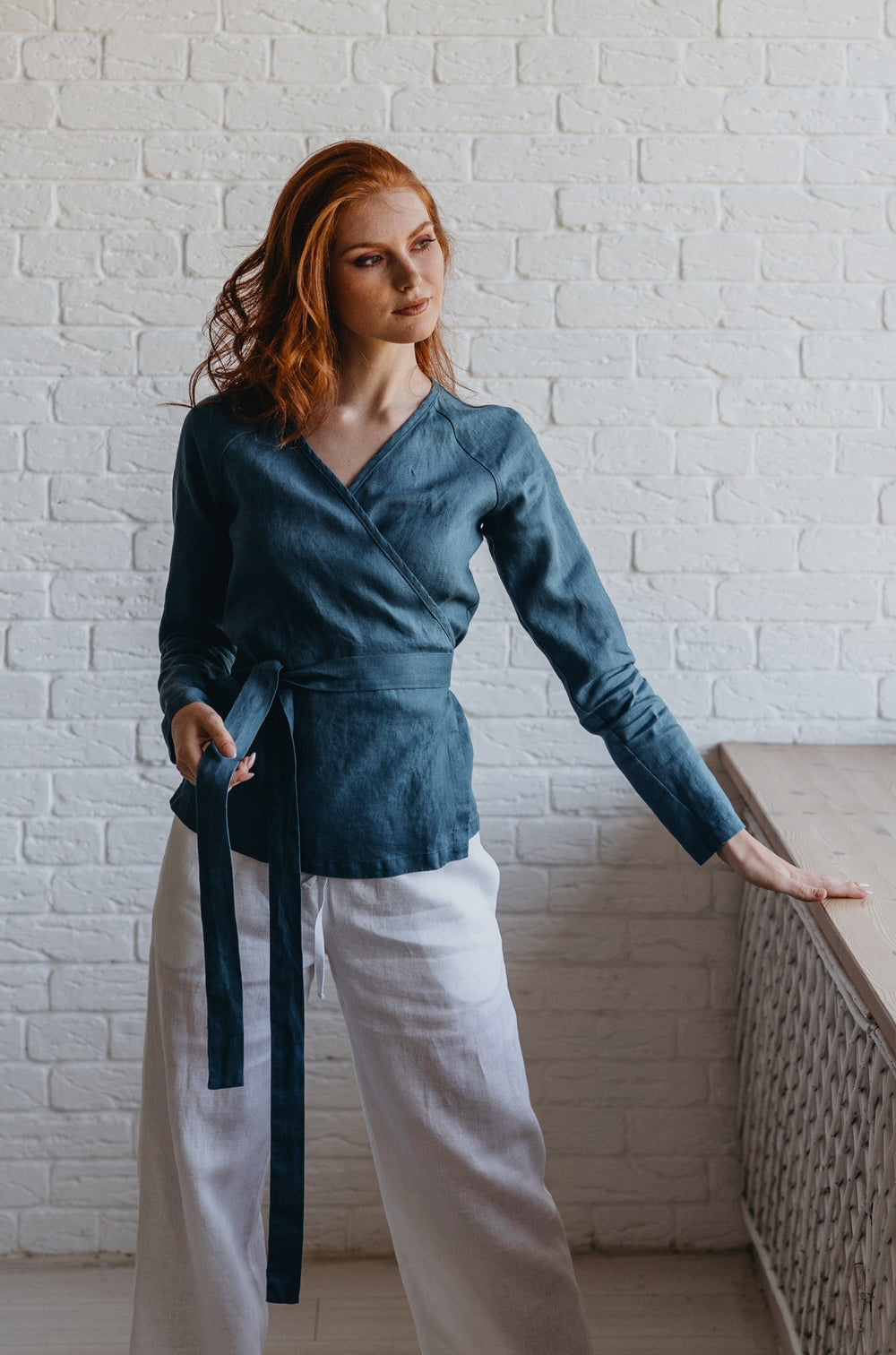 Elongated Minimalist Linen Wrap Top-VisibleArtTeam