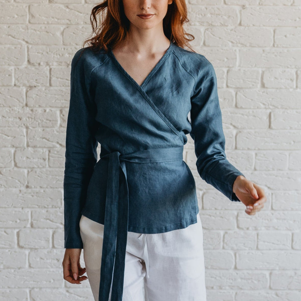 
                      
                        Elongated Minimalist Linen Wrap Top-VisibleArtTeam
                      
                    