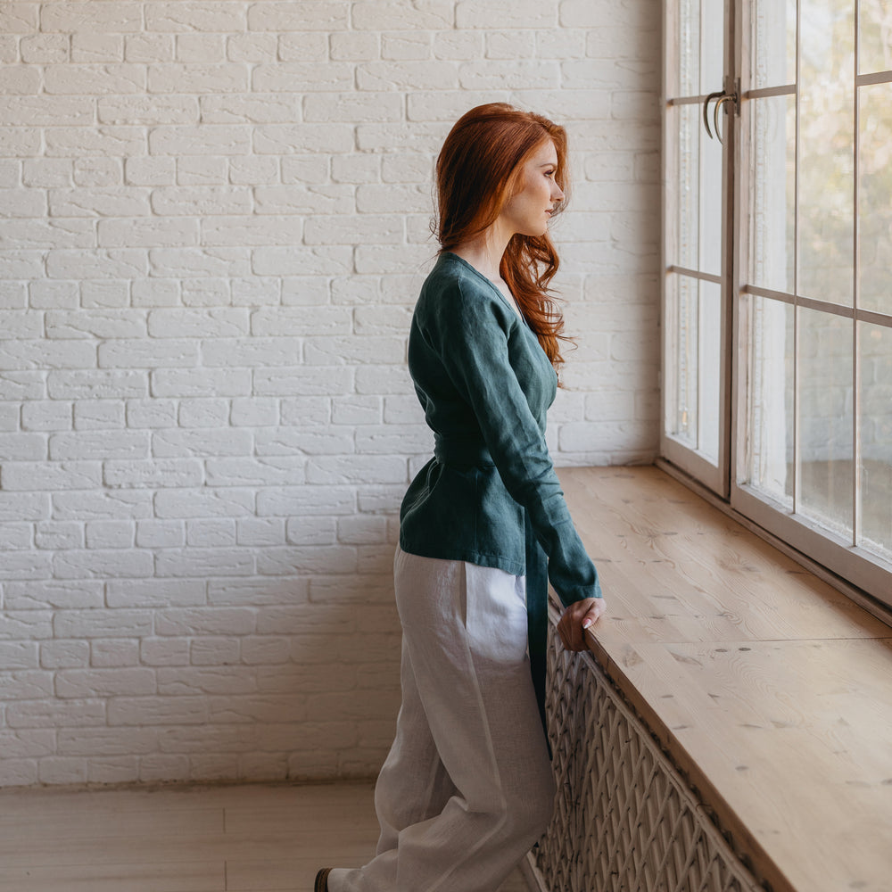 
                      
                        Elongated Minimalist Linen Wrap Top
                      
                    