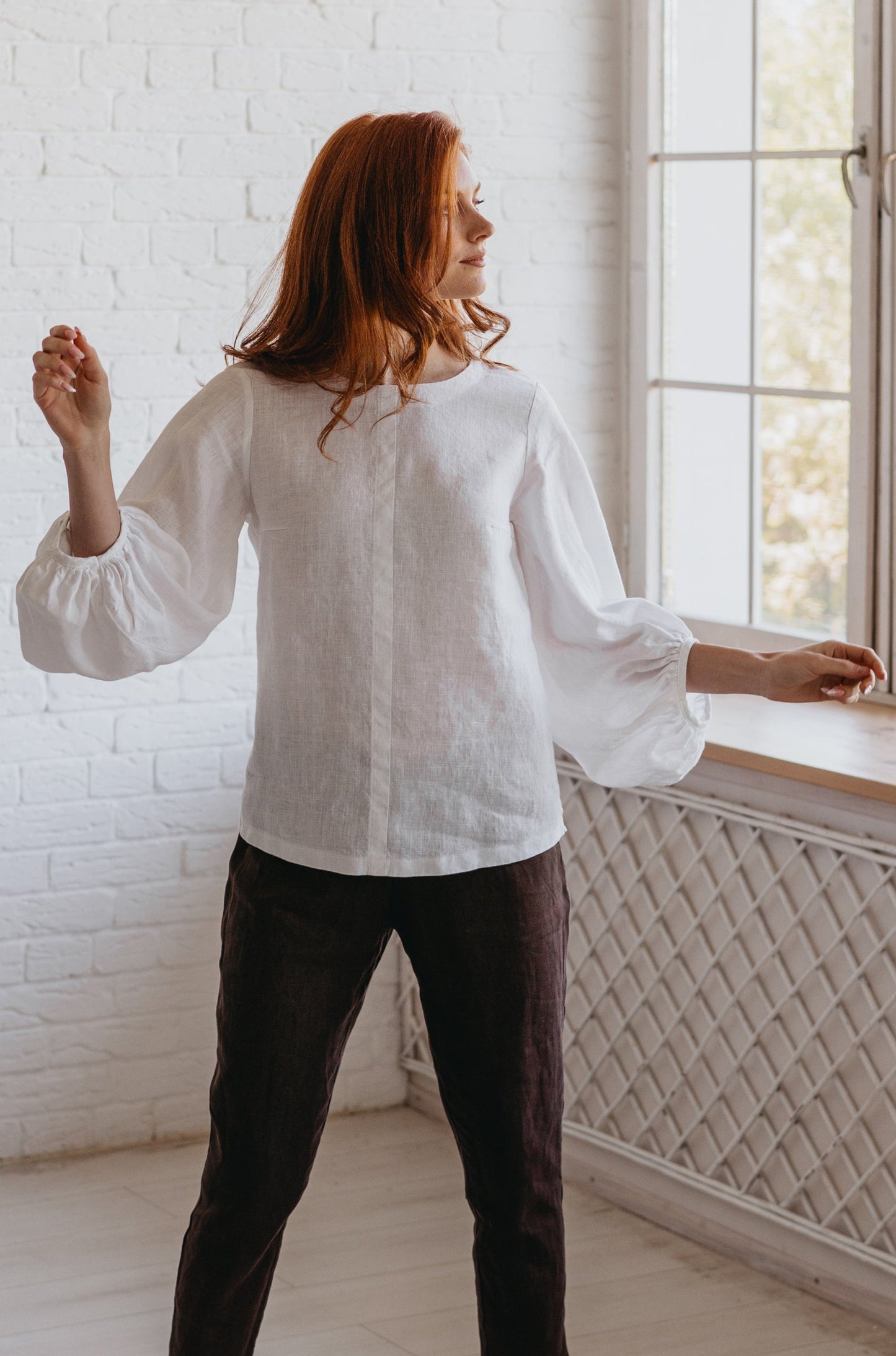 Puff Sleeve Linen Top-visibleartshop