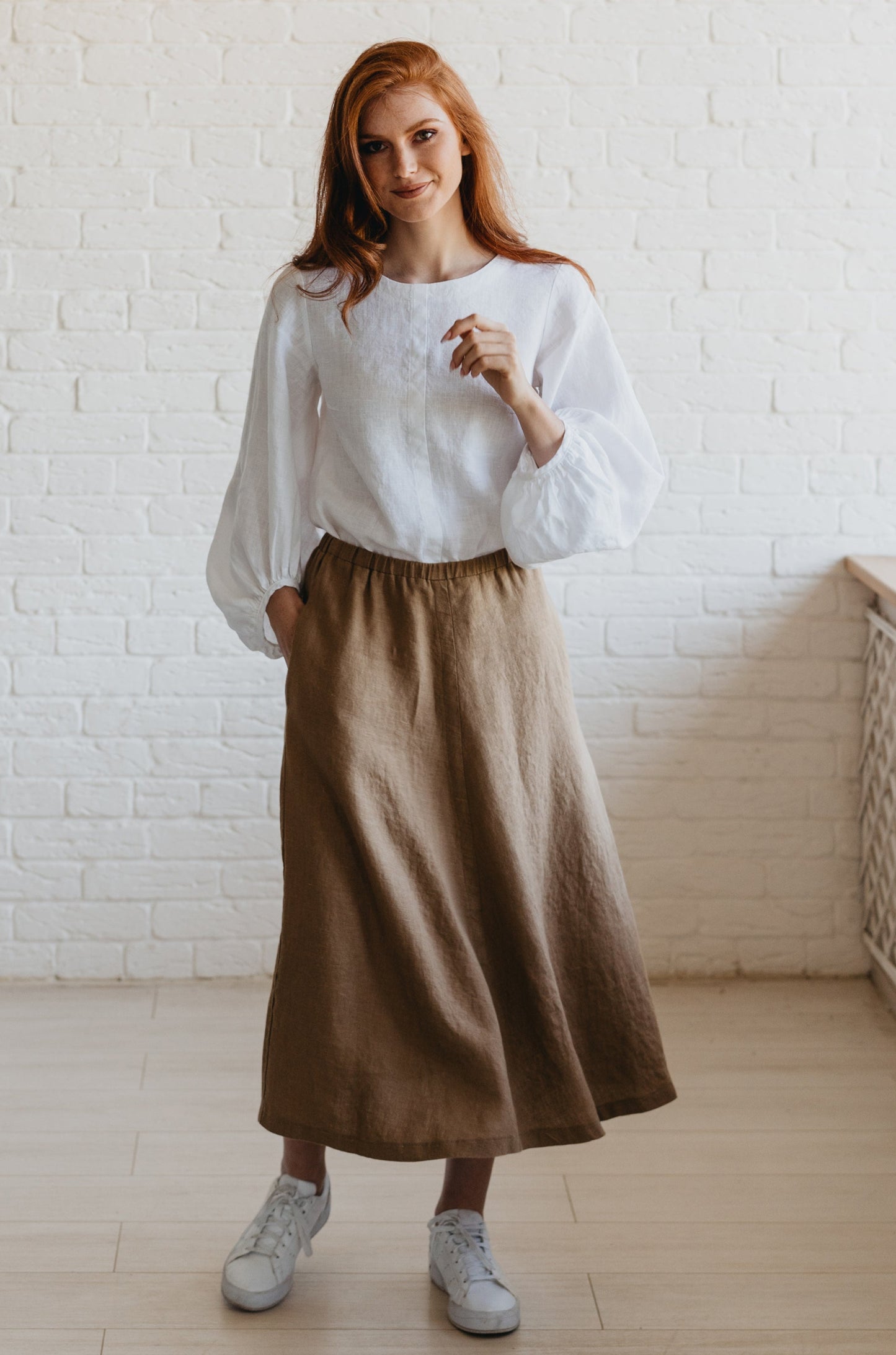 Heavyweight Linen Skirt with Pockets-visibleartshop