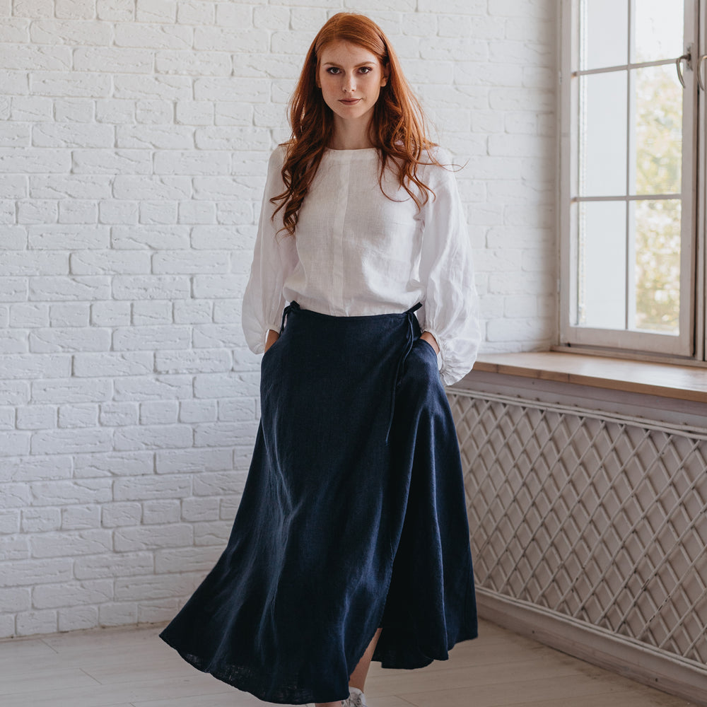 
                      
                        Midi Length Linen Wrap Skirt
                      
                    