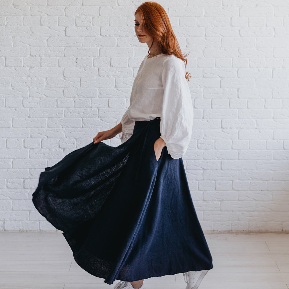 
                      
                        Midi Length Linen Wrap Skirt
                      
                    