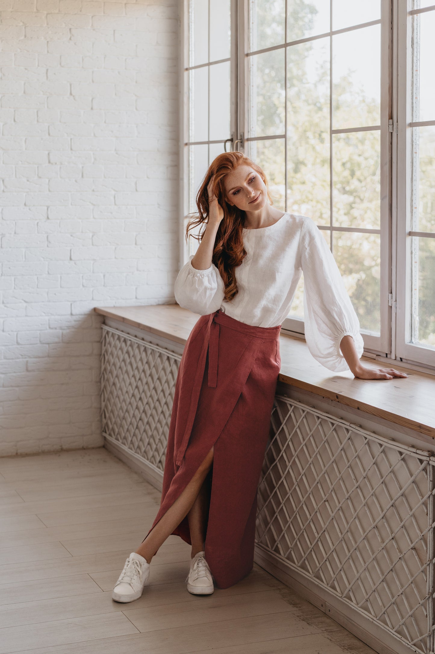 Heavyweight Minimalist Linen Skirt Elegant Breezy Maxi Skirt