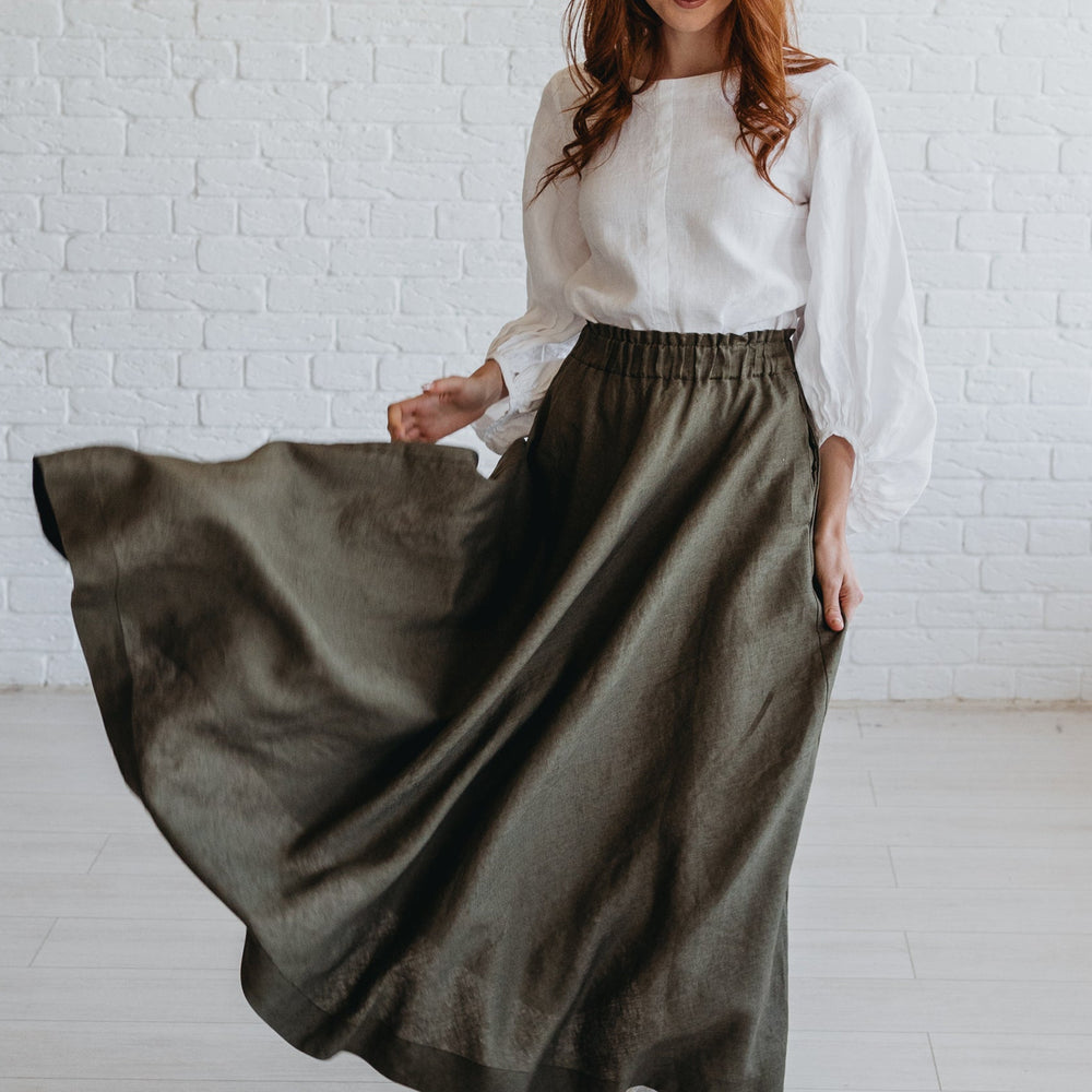 
                      
                        Heavyweight Linen Skirt with Pockets-visibleartshop
                      
                    