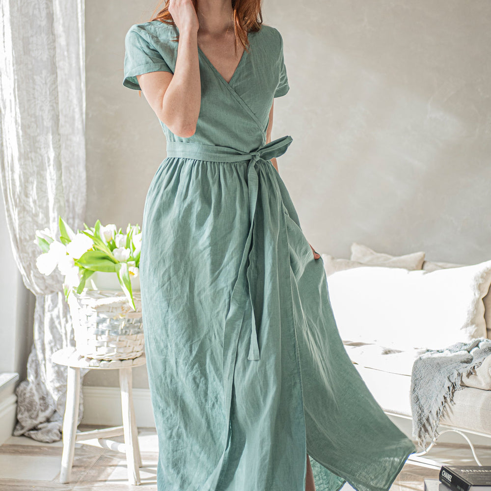 
                      
                        Linen Wrap Maxi Dress, VisibleArtShop
                      
                    