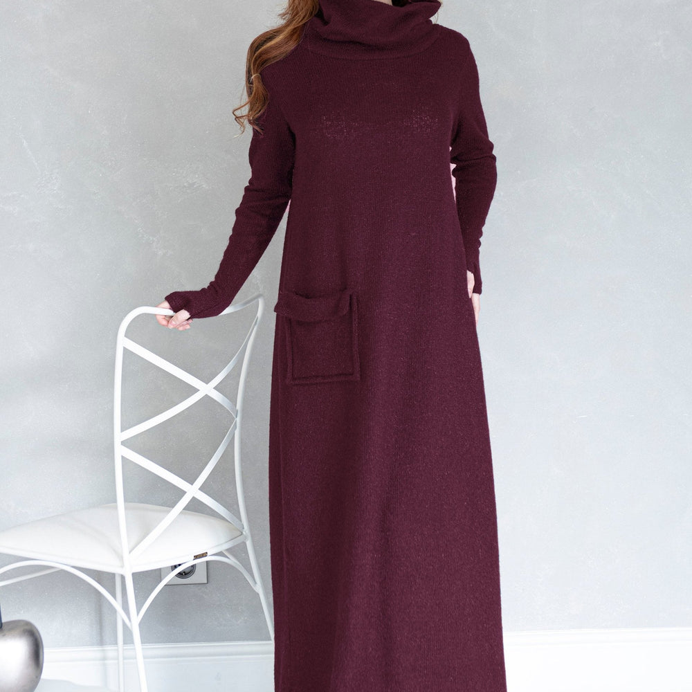 Maxi Sweater Dress with Pockets, Burgundy Turtleneck Sweater Dress, Winter Dress for Women, Warm Knit Dress, Long Sweater, M / Burgundy Maxi Sweater Dress with Pockets, Burgundy Turtleneck Sweater Dress, Winter Dress for Women, Warm Knit Dress, Long Sweater, M / Burgundy