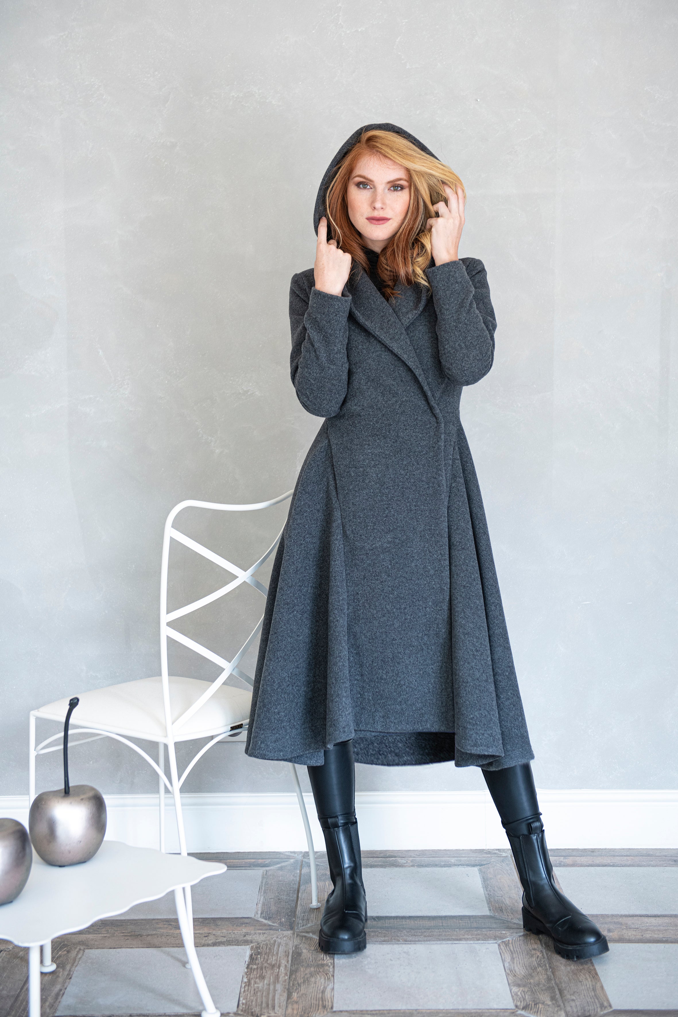 Elegant Hooded Wool Coat - Stylish Winter Coat for Women