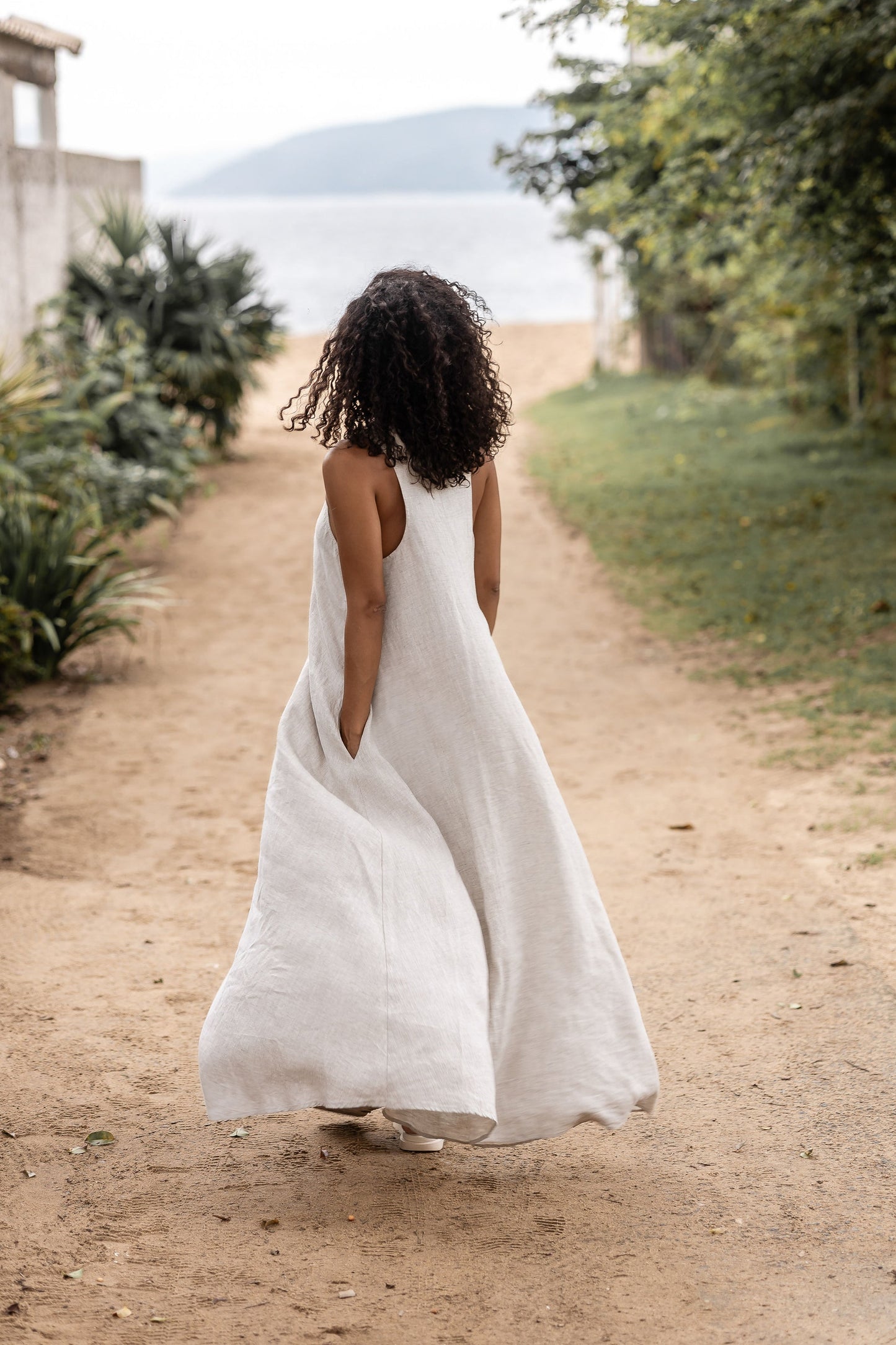 white linen sleeveless dress Montserrat Dress