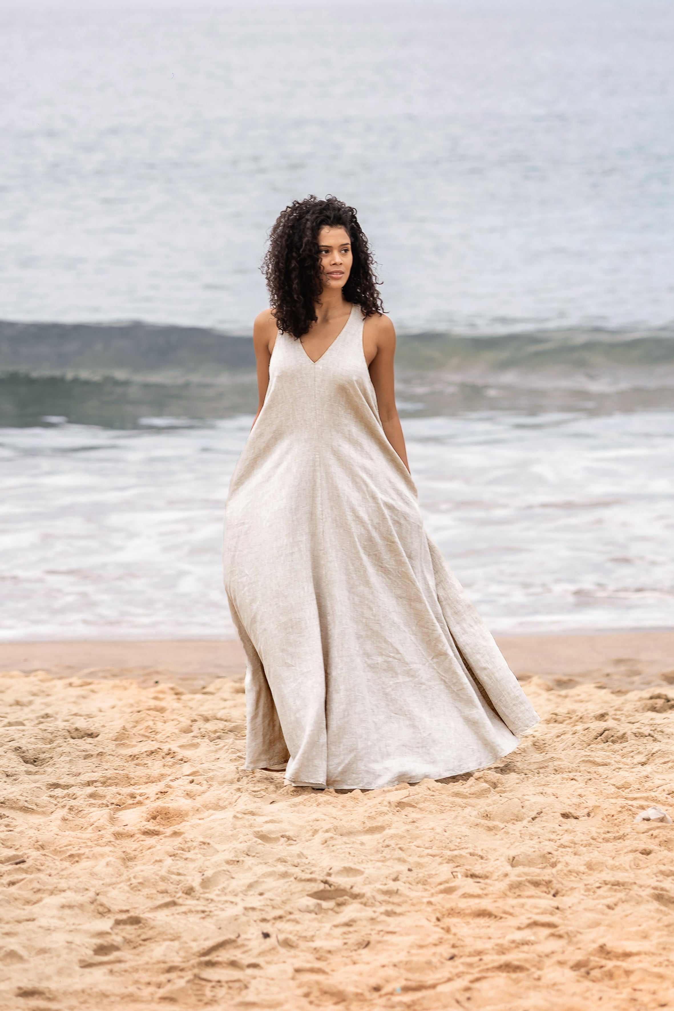 Sleeveless Linen Maxi Dress - Elegant Summer Dress in Breathable