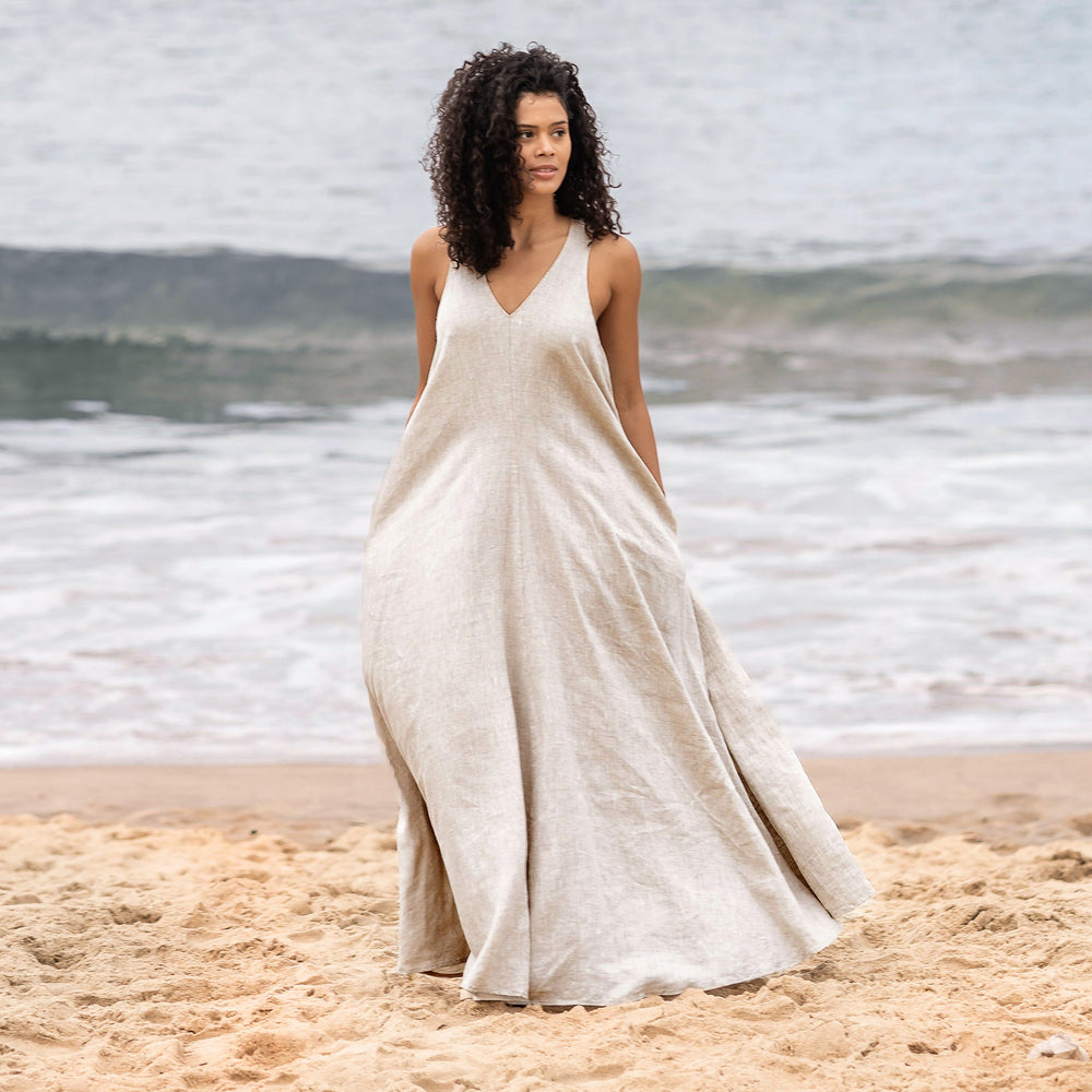 sleeveless dress for beach Women's V-Neck Sleeveless Hollow-Out Knit Dress - Suitable For Beach  Vacation, Suitable For Spring, Summer And Early Autumn