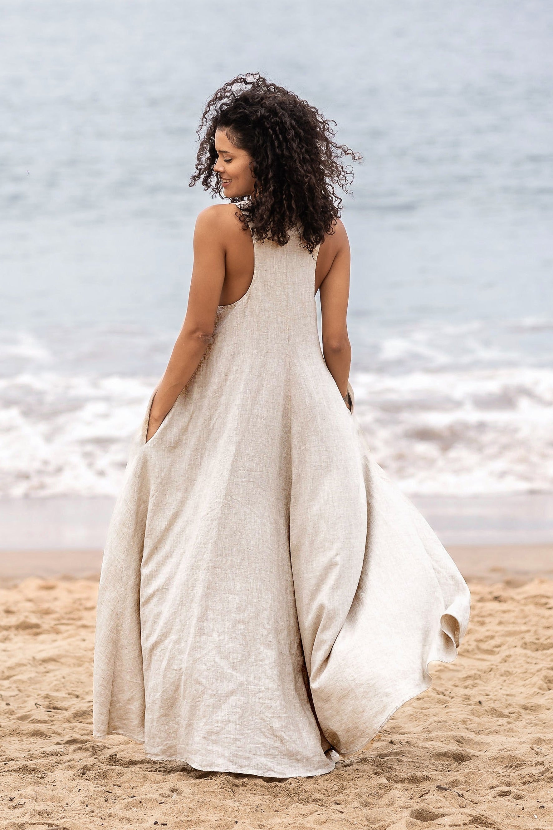 linen maxi dresses for women Loose Dress, Summer Dress, Linen Dress Women, Linen Dress with Pockets, Plus Size Dress, 100% Linen Clothing, XS / Deep Green Model wears XS in chocolate. ASOS Design - Maxi Dress