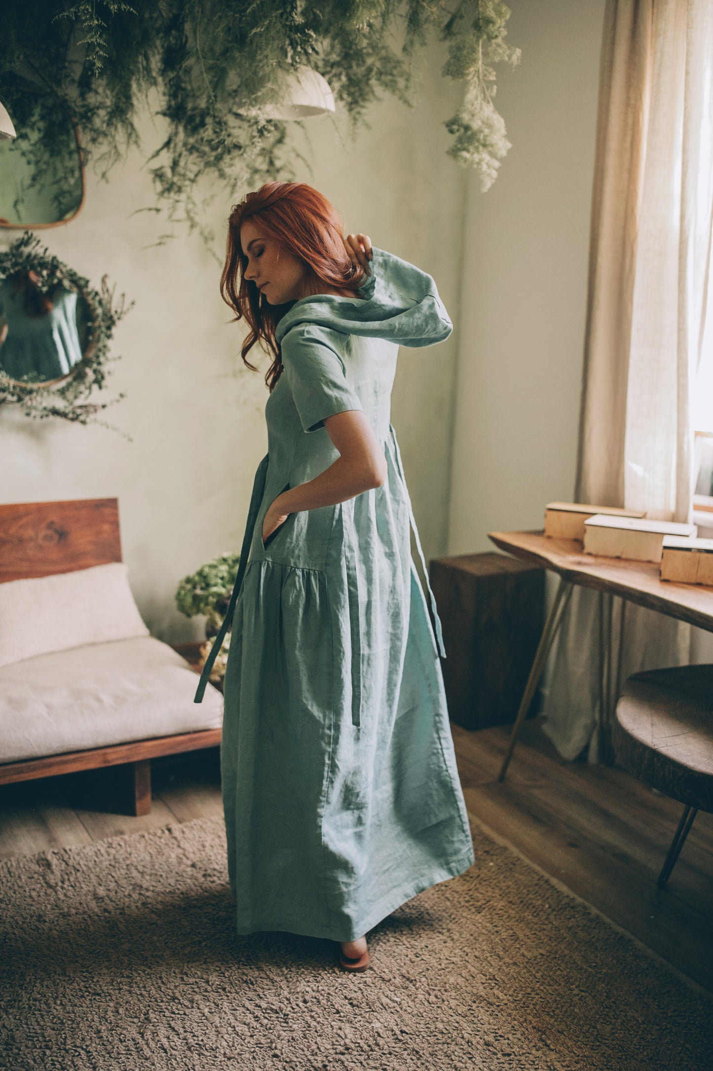 light weight linen dress Milk White Linen Midi Dress, Open Back Summer Dress, Minimalist Romantic Linen Dress