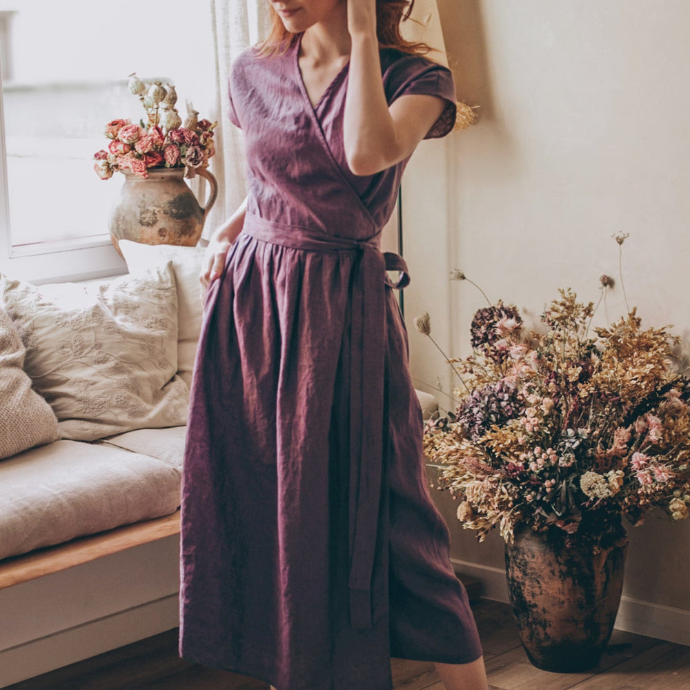 Linen Wrap Dress - visibleartshop