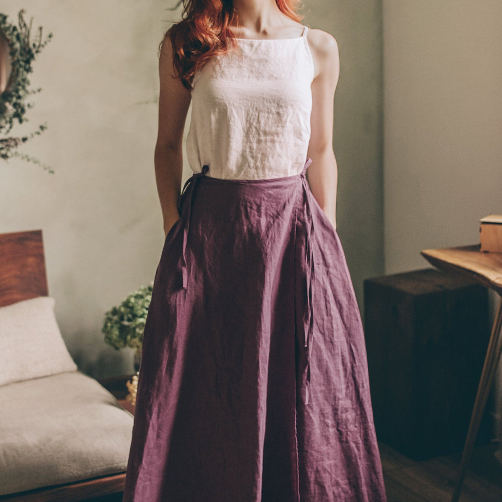 
                      
                        Flared Linen Wrap Skirt
                      
                    