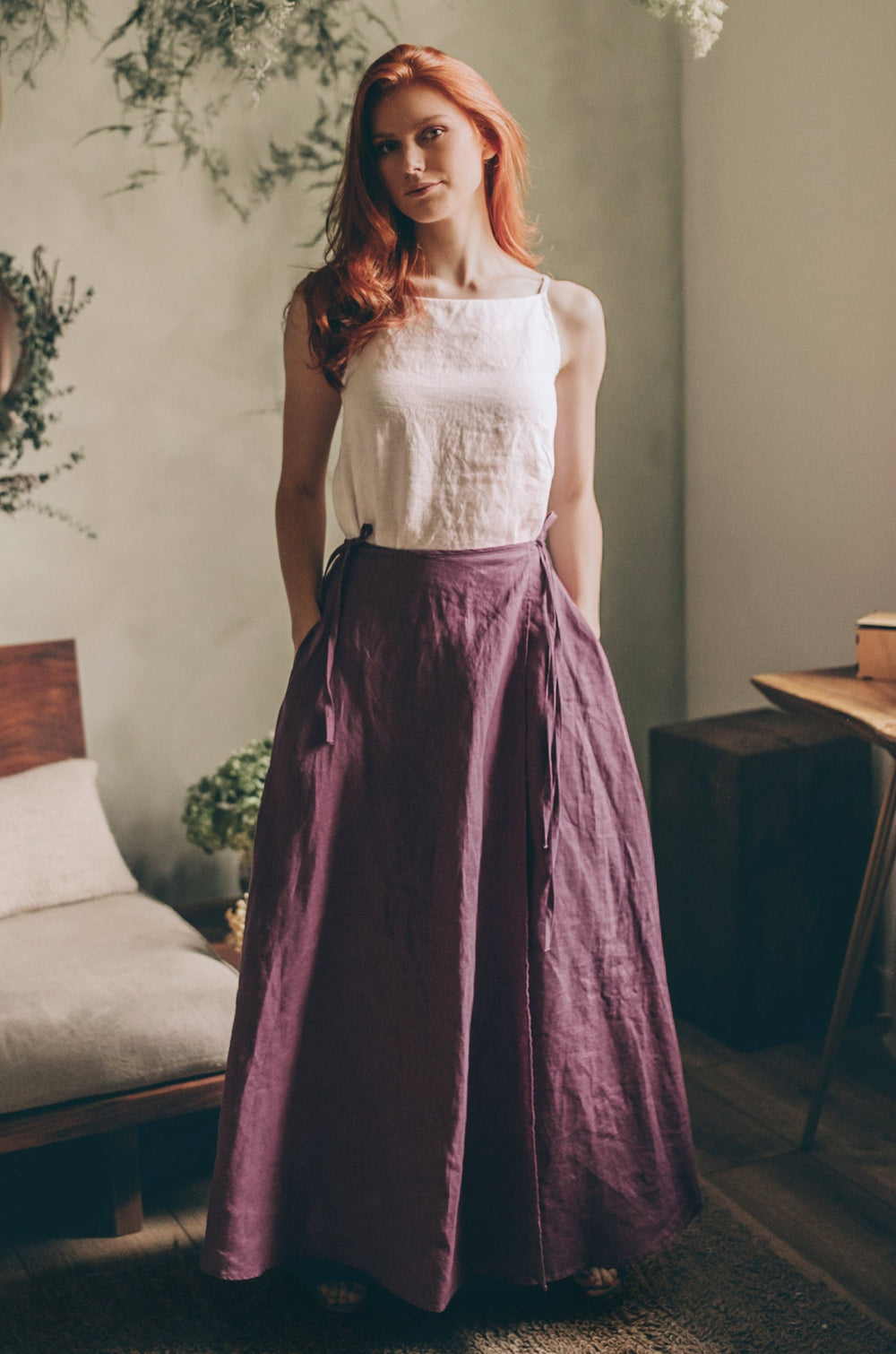 Flared Linen Wrap Skirt - visibleartshop