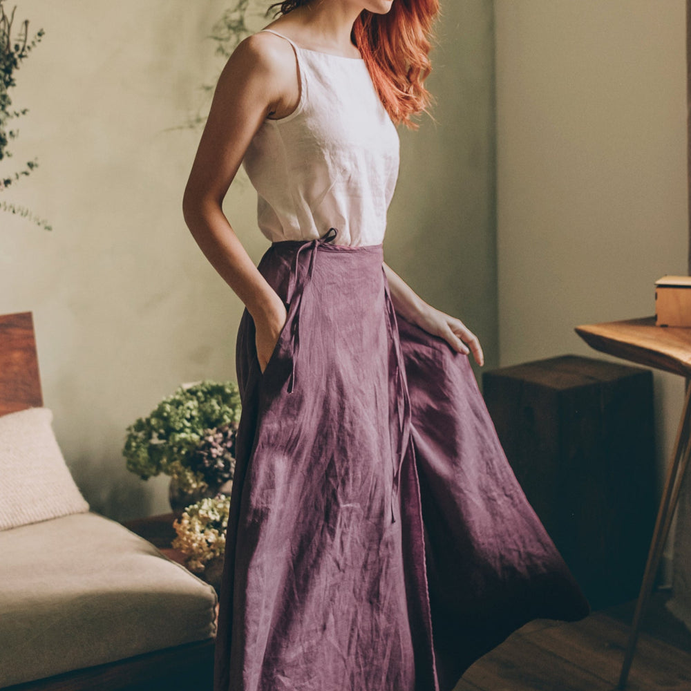 
                      
                        Flared Linen Wrap Skirt
                      
                    