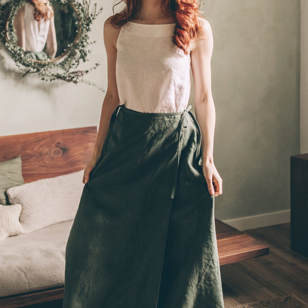 
                      
                        Flared Linen Wrap Skirt
                      
                    