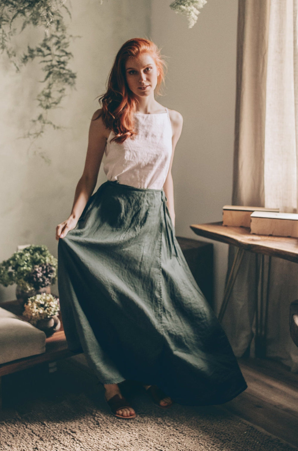 Flared Linen Wrap Skirt - visibleartshop