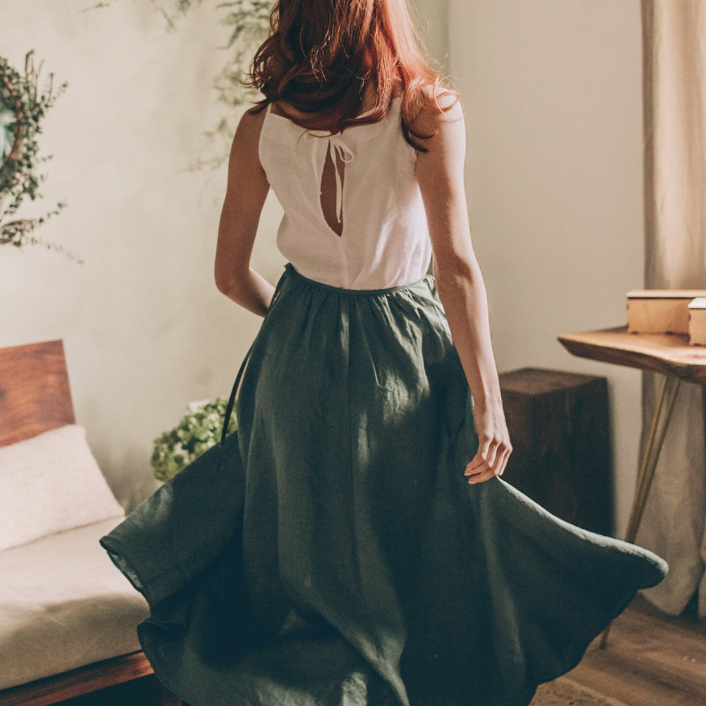 
                      
                        Flared Linen Wrap Skirt
                      
                    