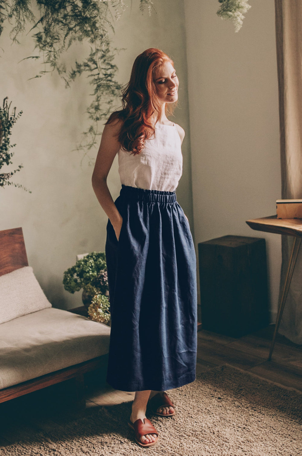 Linen Skirt with Pockets