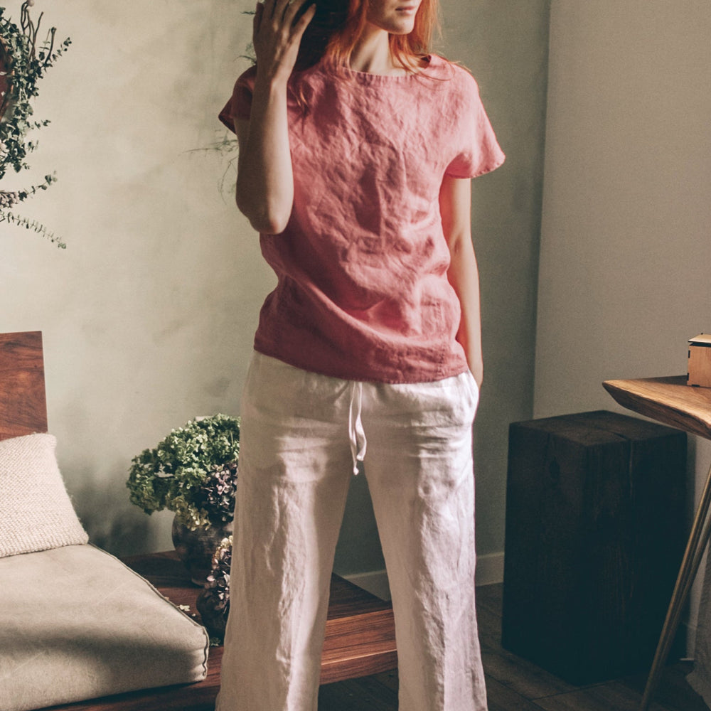 
                      
                        Linen Shirt Top with Stitched Detailing
                      
                    