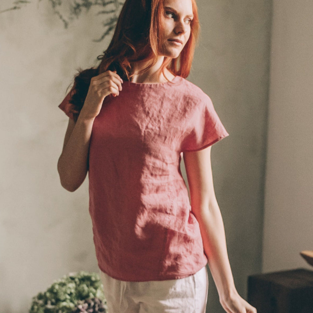 
                      
                        Linen Shirt Top with Stitched Detailing
                      
                    