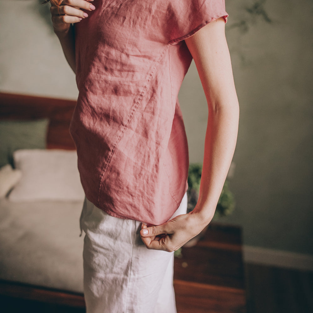 
                      
                        Linen Shirt Top with Stitched Detailing
                      
                    