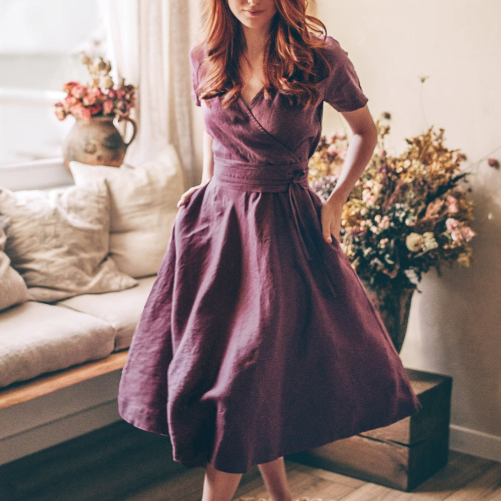 
                      
                        Midi Length Linen Wrap Dress, VisibleArtShop
                      
                    