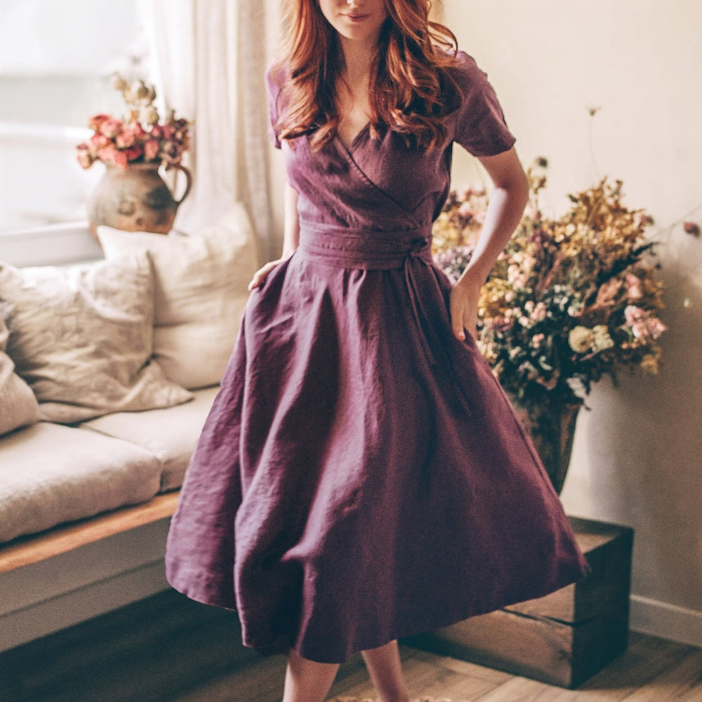 
                      
                        Midi Length Linen Wrap Dress, VisibleArtShop
                      
                    