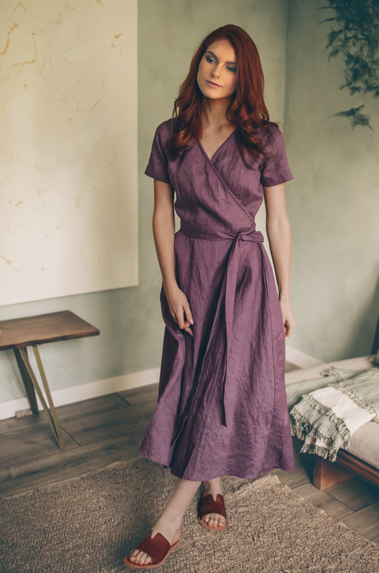 short sleeve summer wrap dresses Wholesale Linen Wrap Dress Milly - Short Sleeve Tie Dress for Summer for your store