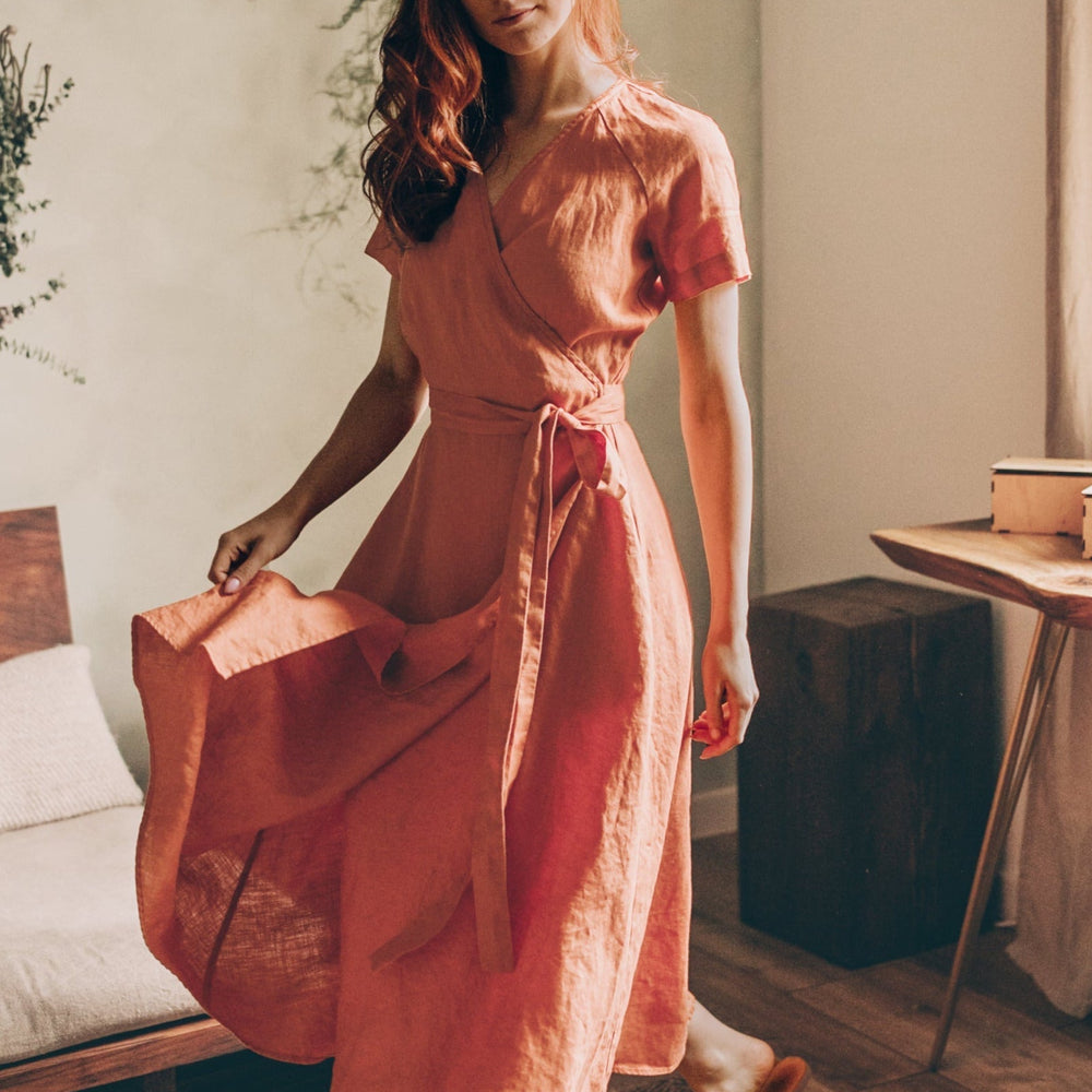 orange linen wrap dress Linen dress Athena