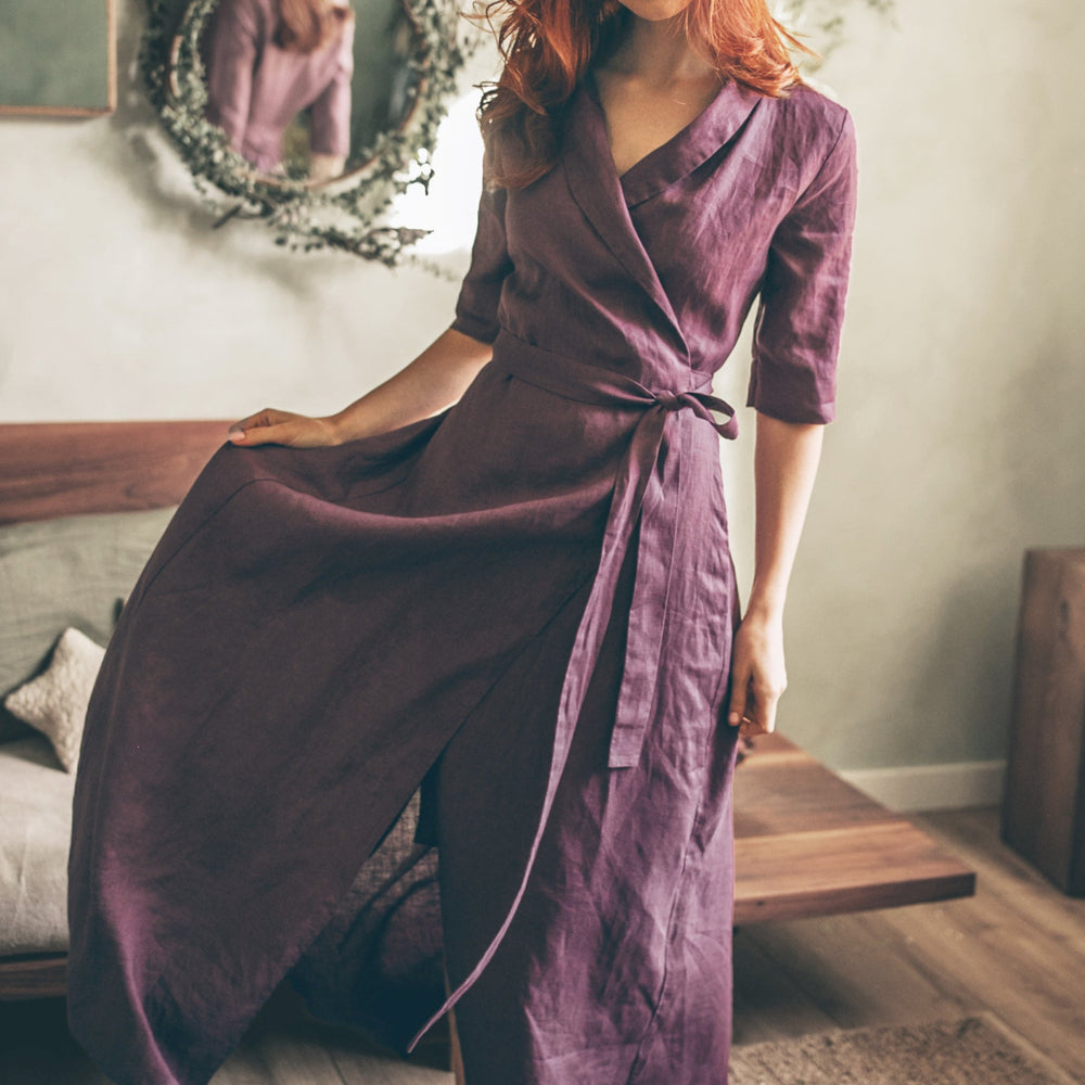 Linen A-Line Dress with Tie Waist - VisibleArtShop